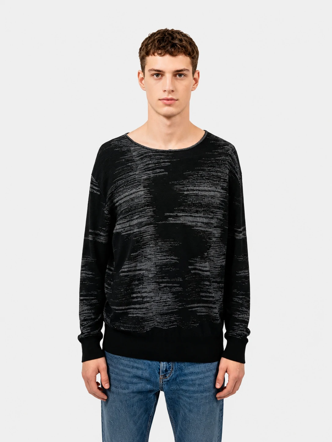 Black-Grey Marled Gradient Knit Sweater 1 Black-Grey Marled Gradient Knit Sweater