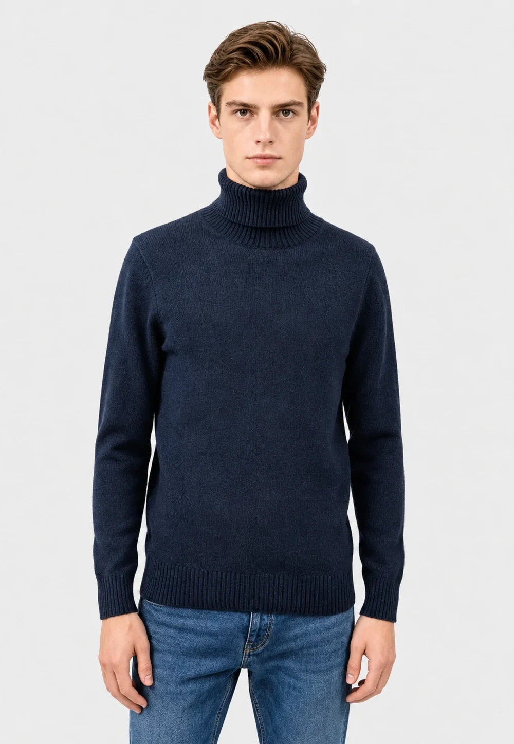 Navy Blue Turtleneck Wool Knit Sweater