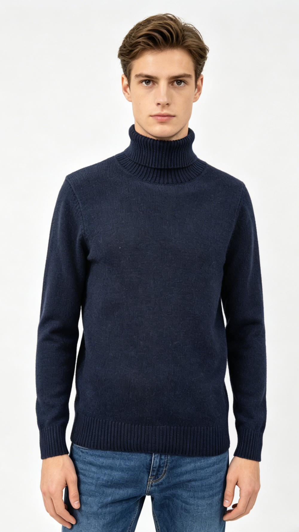 Navy Blue Turtleneck Wool Knit Sweater