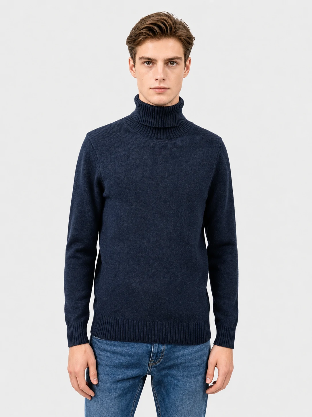 Navy Blue Turtleneck Wool Knit Sweater 1 Navy Blue Turtleneck Wool Knit Sweater