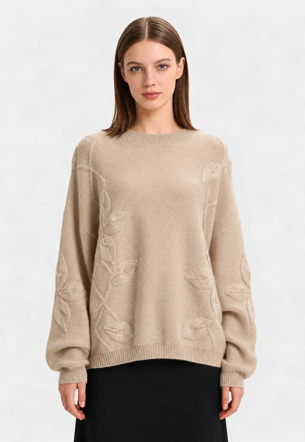 Embossed Leaf 100% Cashmere Sweater