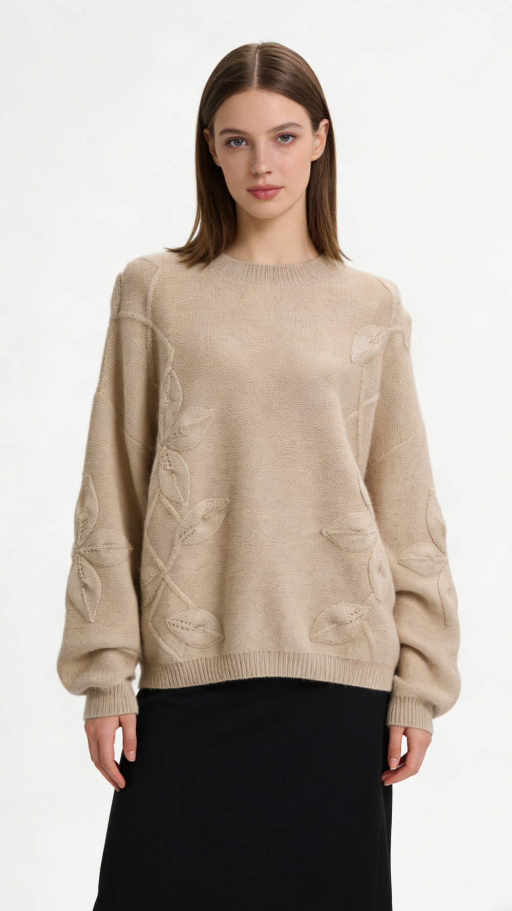Embossed Leaf 100% Cashmere Sweater