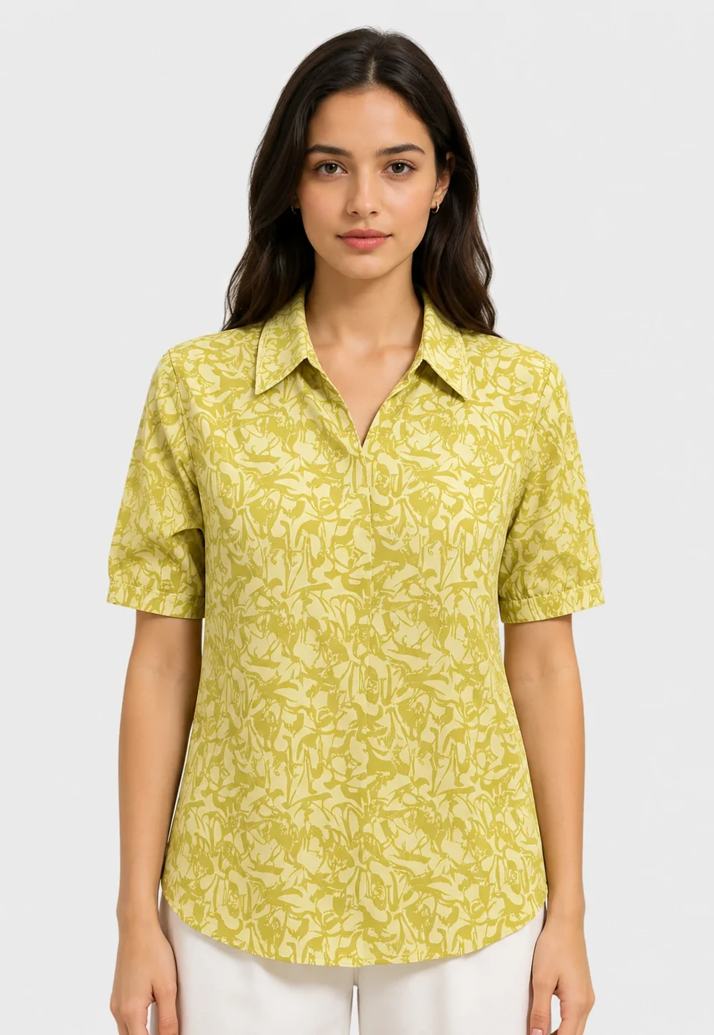 Abstract Print Polo Neck Half Placket Short Sleeve Shirt