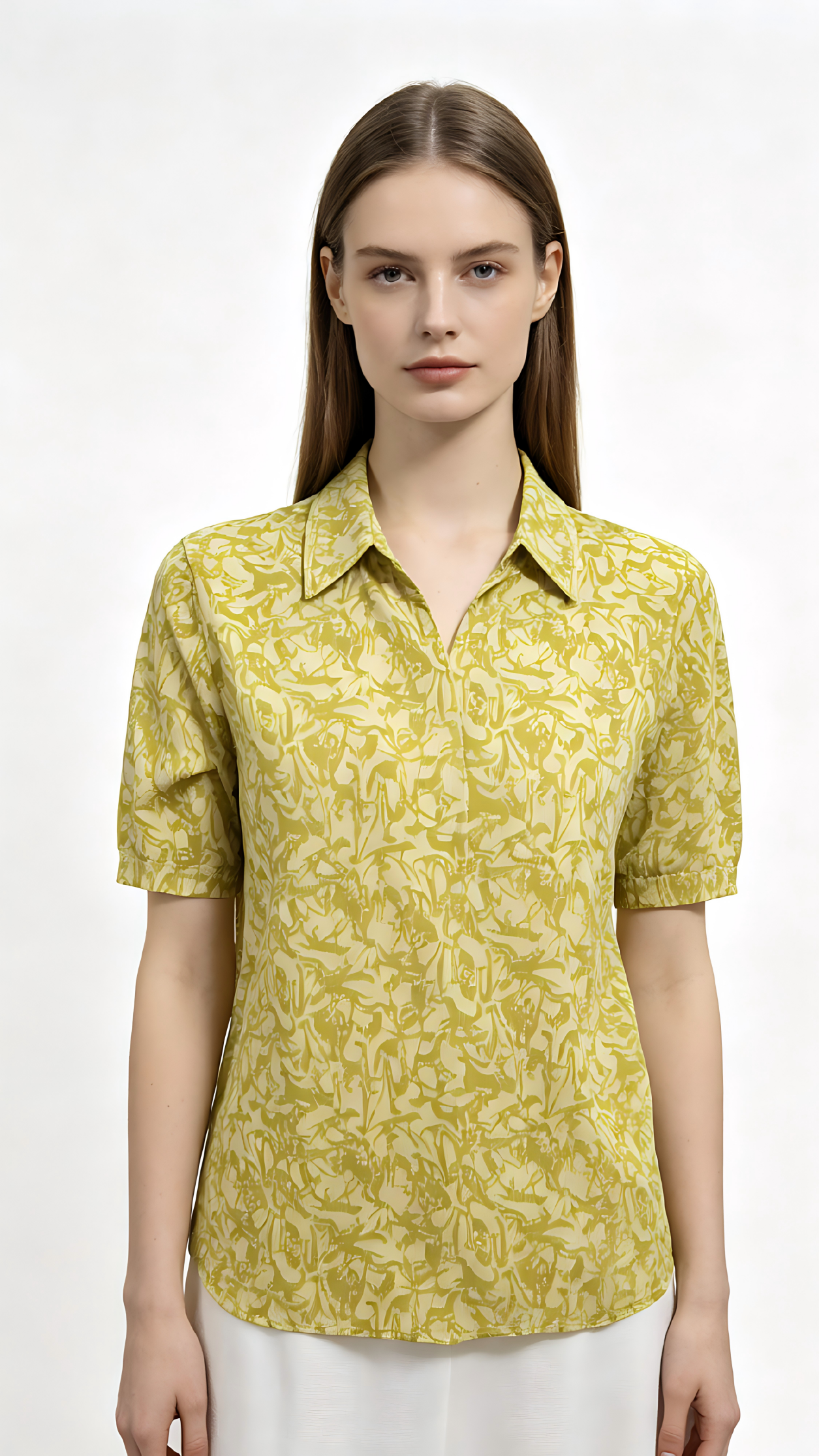 Abstract Print Polo Neck Half Placket Short Sleeve Shirt