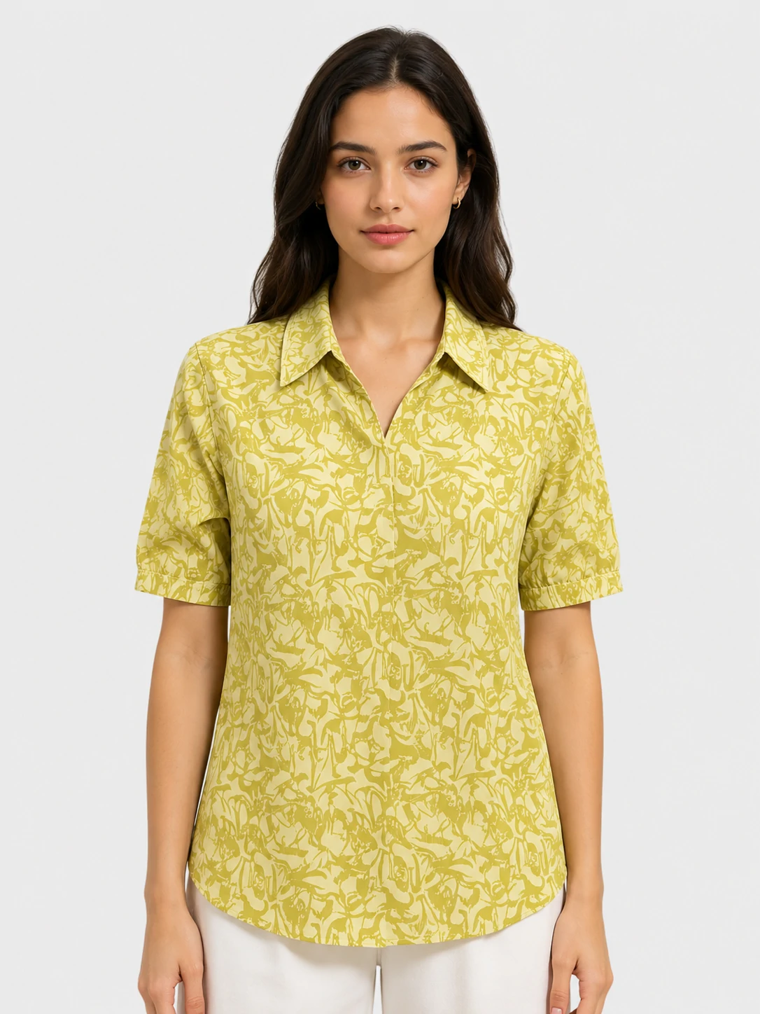 Abstract Print Polo Neck Half Placket Short Sleeve Shirt 1 Abstract Print Polo Neck Half Placket Short Sleeve Shirt