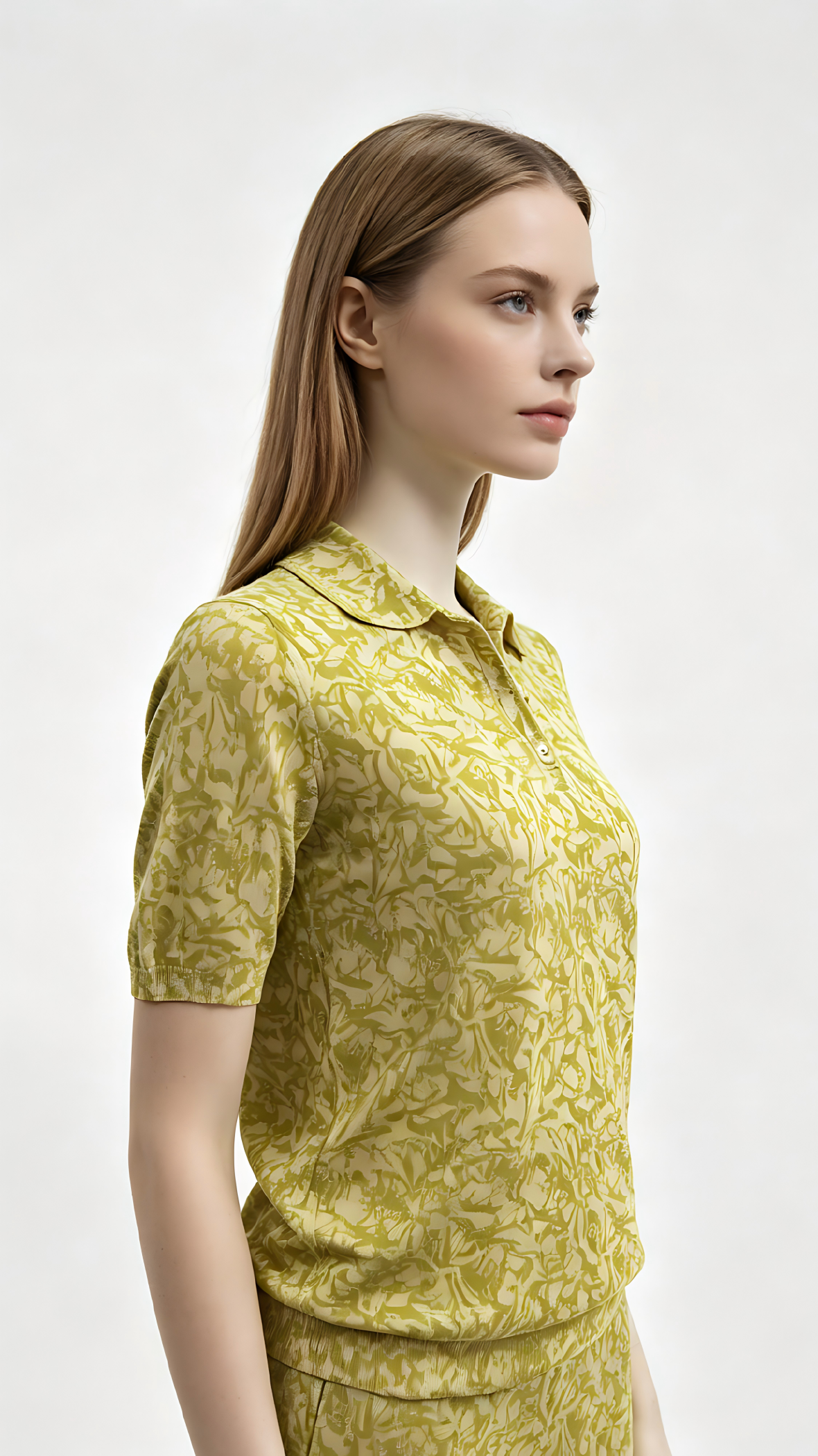 Abstract Print Polo Neck Half Placket Short Sleeve Shirt - Image 2