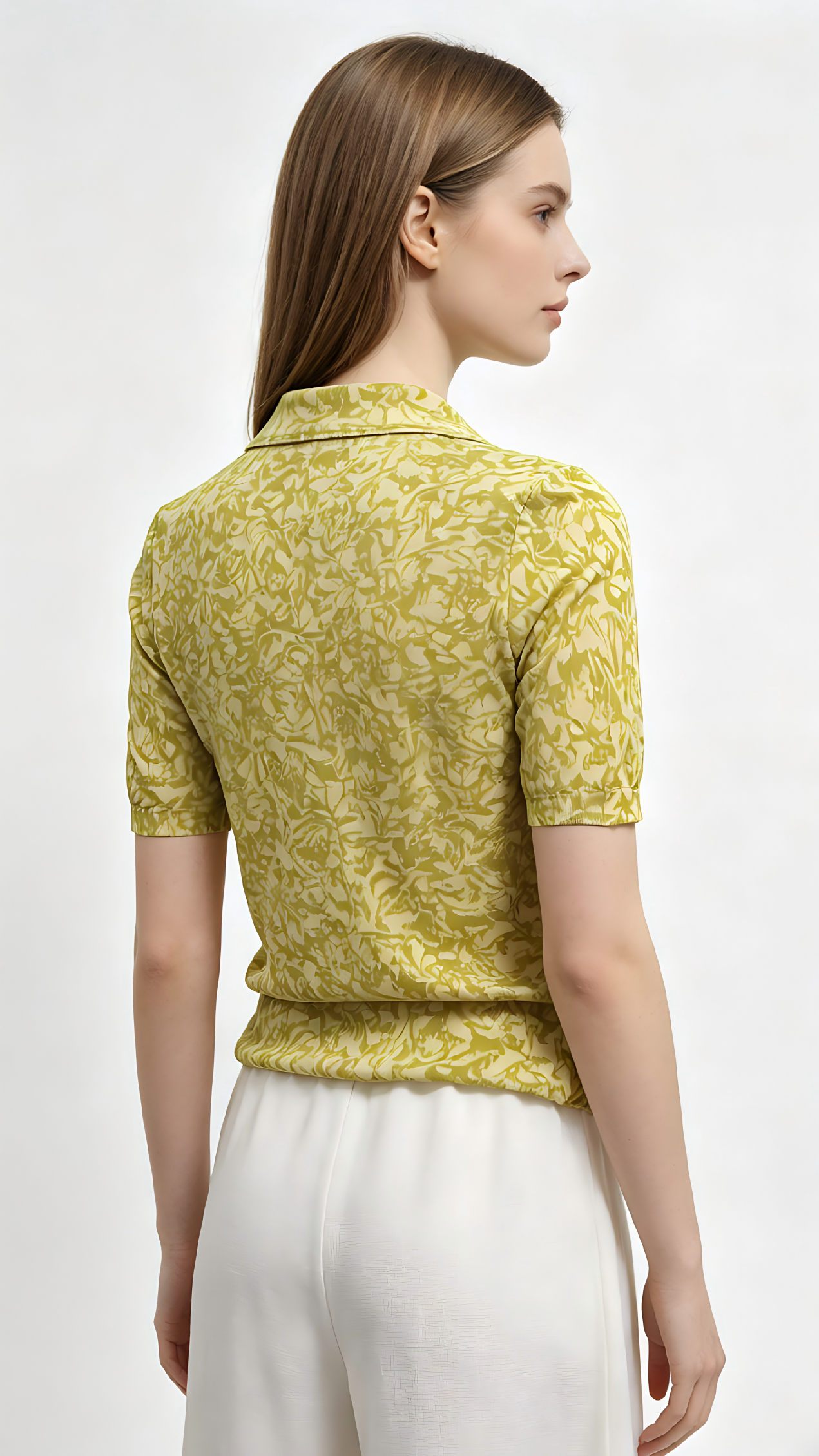 Abstract Print Polo Neck Half Placket Short Sleeve Shirt - Image 3