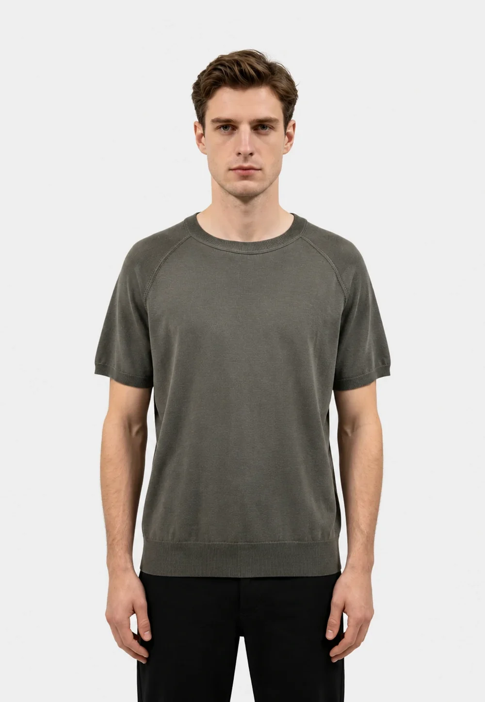 Olive Green Raglan Sleeve Relaxed Knit T-Shirt