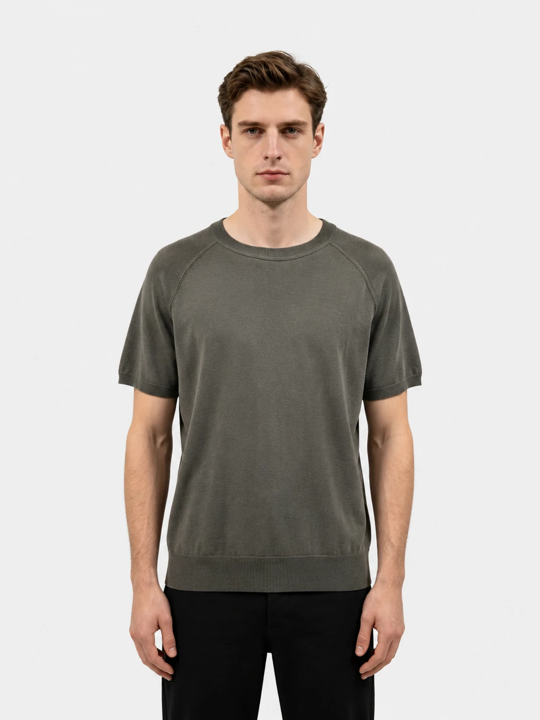 Olive Green Raglan Sleeve Relaxed Knit T-Shirt 1 Olive Green Raglan Sleeve Relaxed Knit T-Shirt