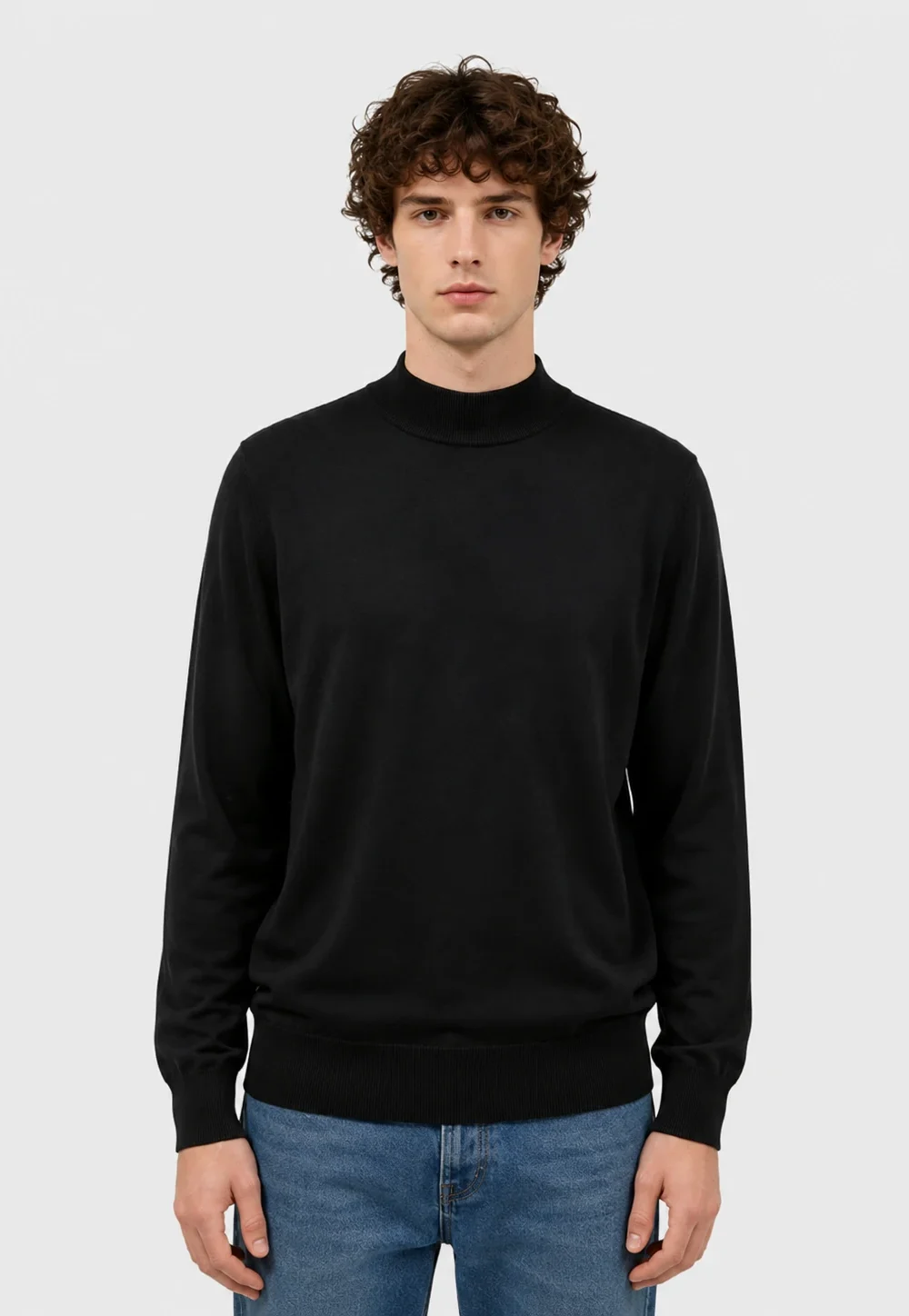 Man's Black Mock Neck Knit Sweater