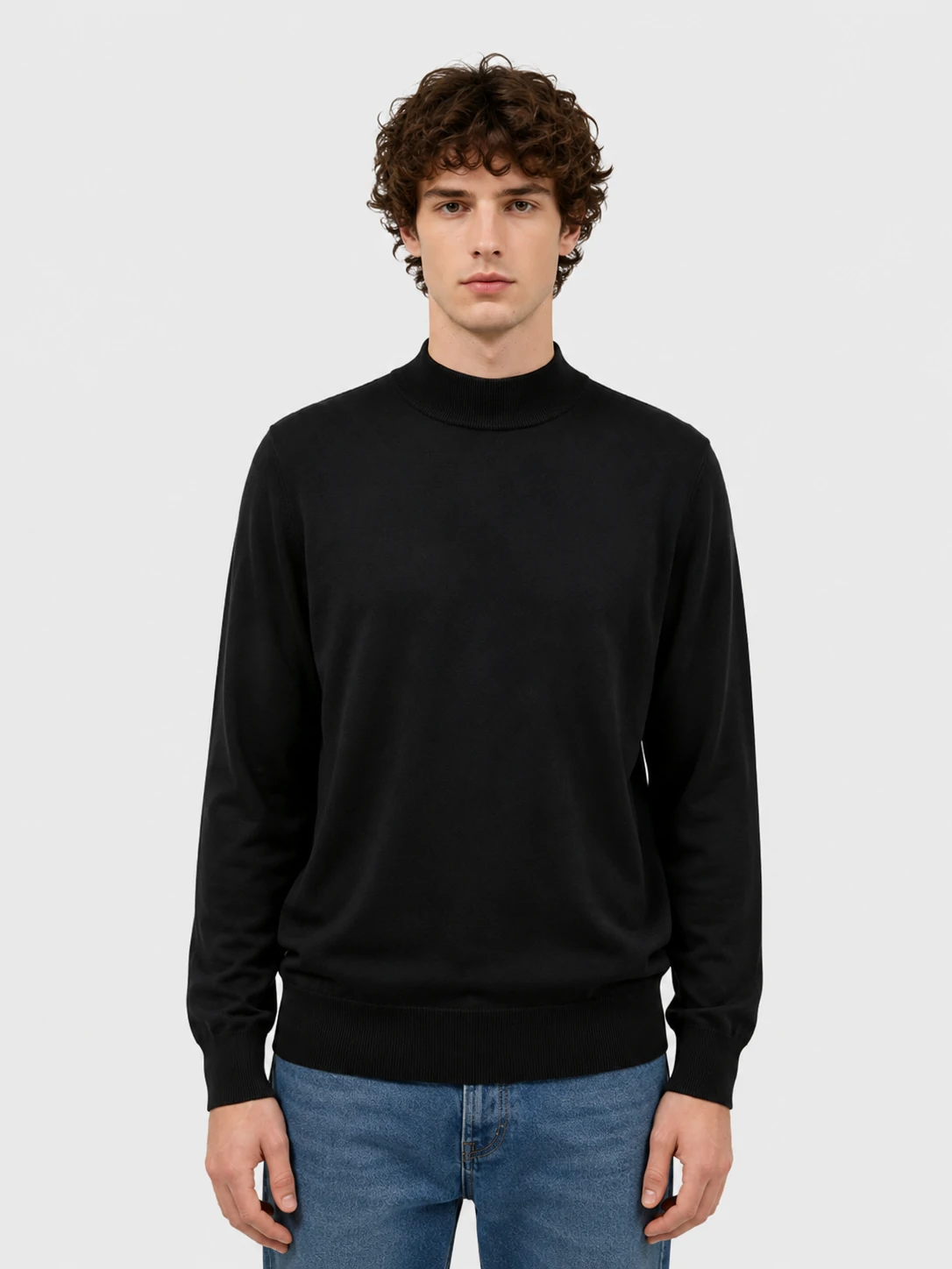 Man's Black Mock Neck Knit Sweater 1 Man's Black Mock Neck Knit Sweater