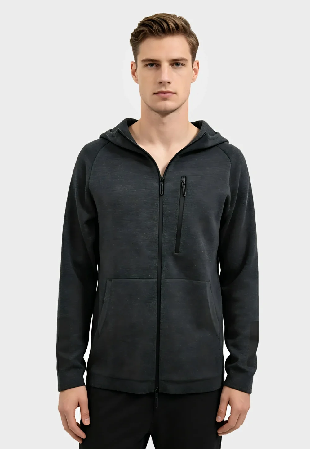 Dark Grey Full-Zip Hooded Sweatshirt