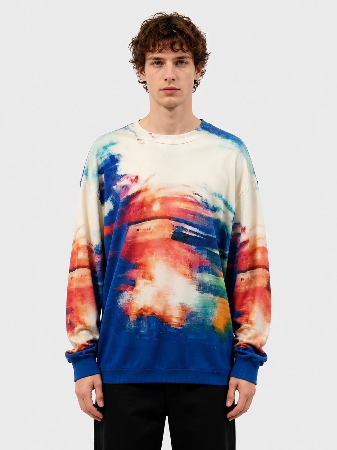 Gradient Tie-Dye Print Crewneck Sweatshirt 1 Gradient Tie-Dye Print Crewneck Sweatshirt