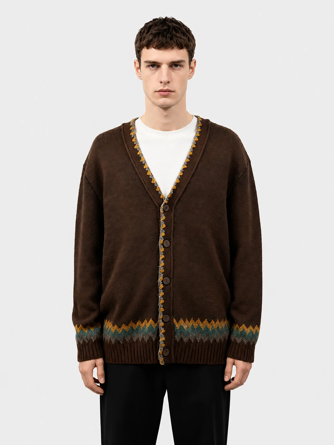 Brown Geo-Trim Knit Cardigan 1 Brown Geo-Trim Knit Cardigan