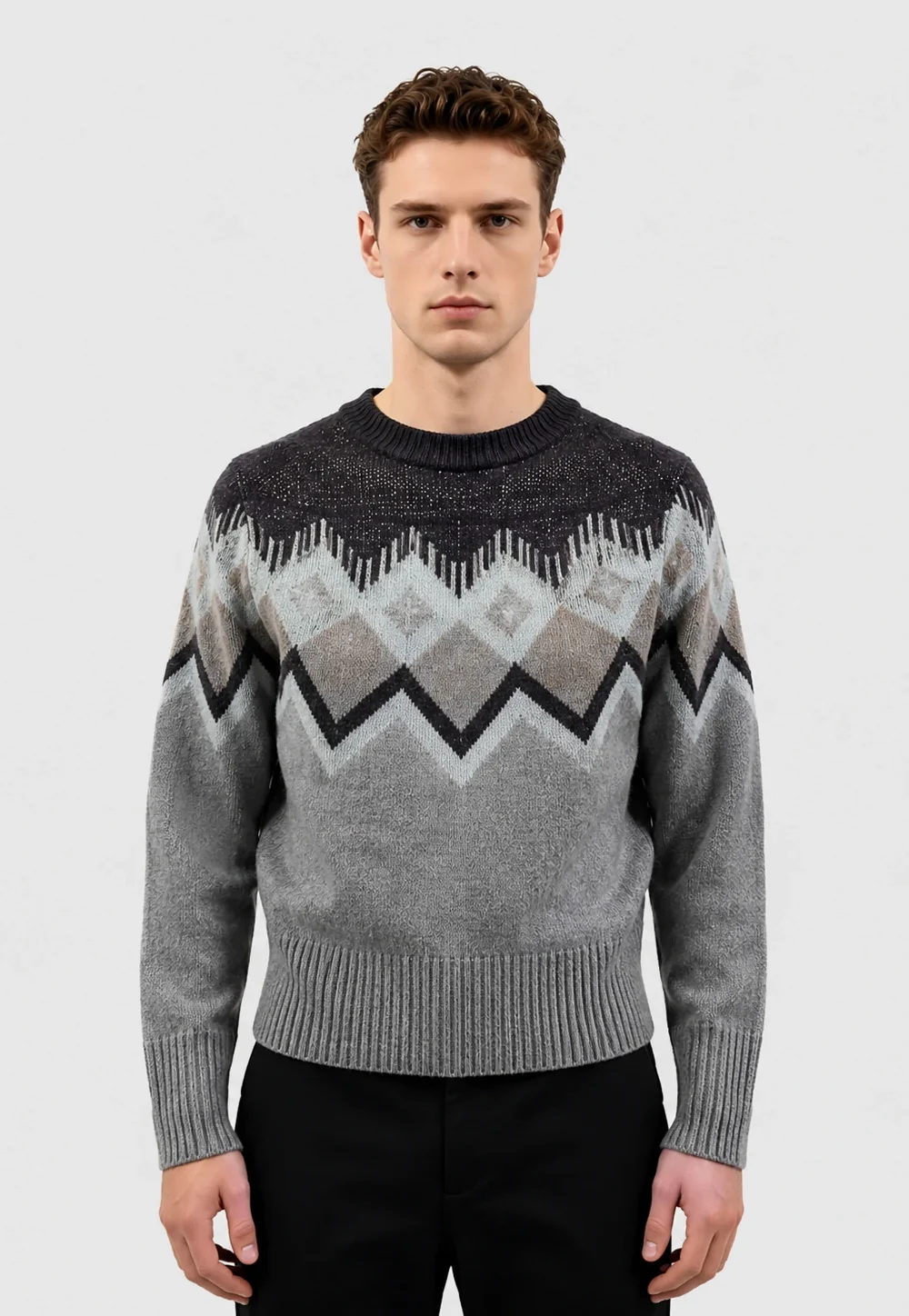 Grey Fair Isle Knit Sweater