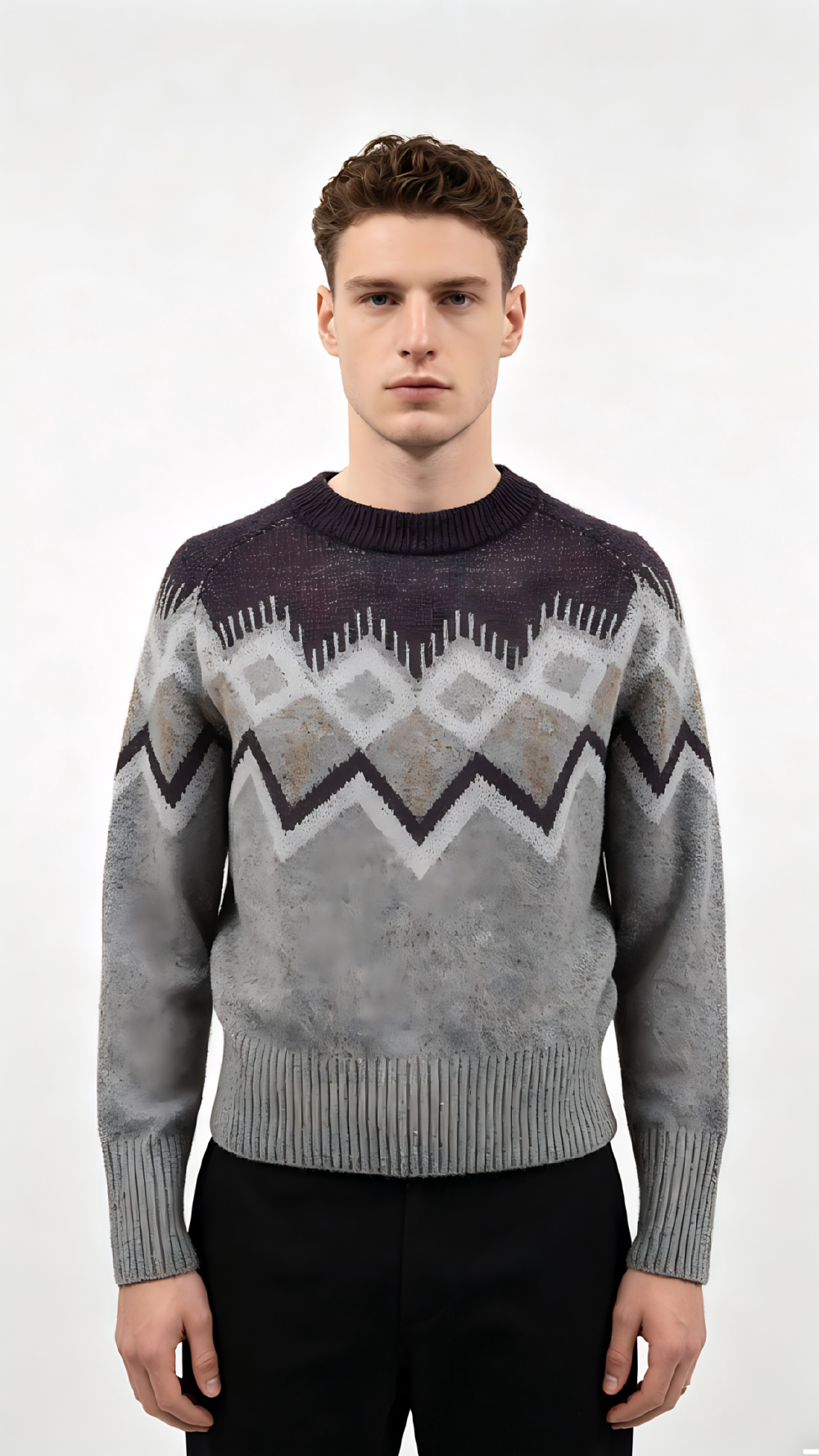 Grey Fair Isle Knit Sweater