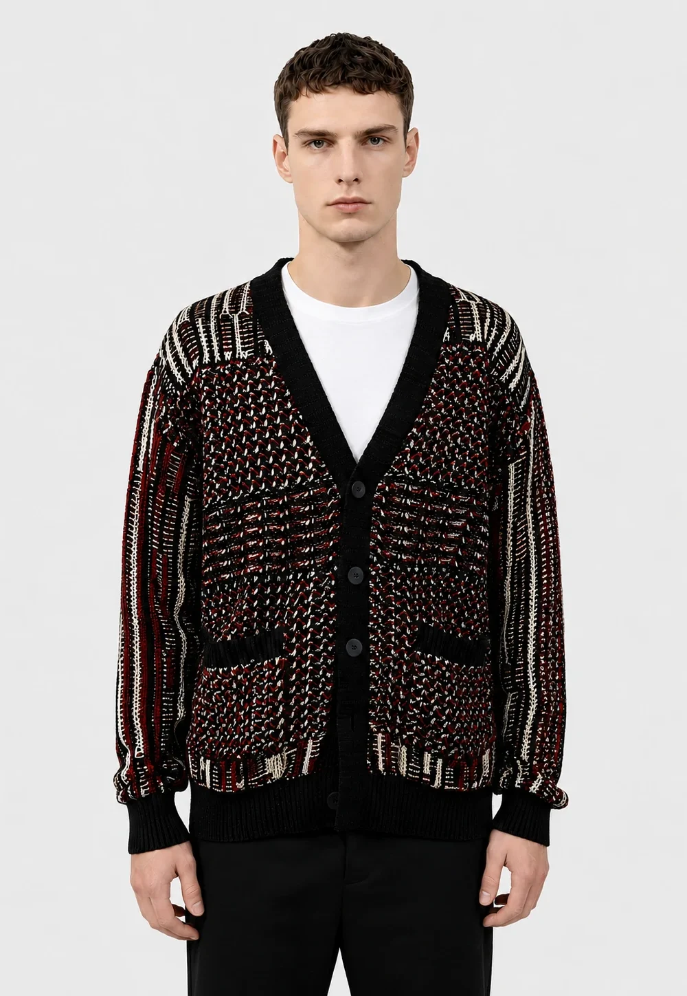 Multi-Textured Button Cardigan