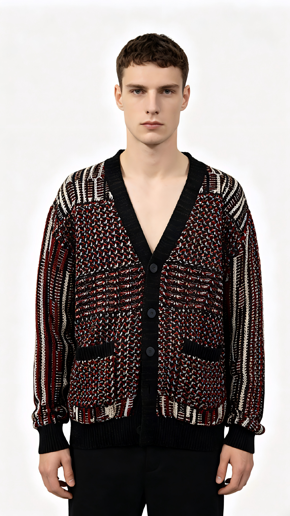 Multi-Textured Button Cardigan