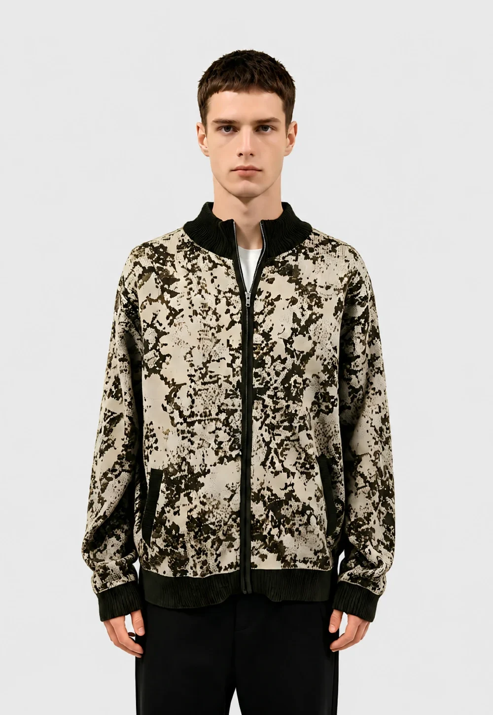 Camouflage Print Zip Bomber