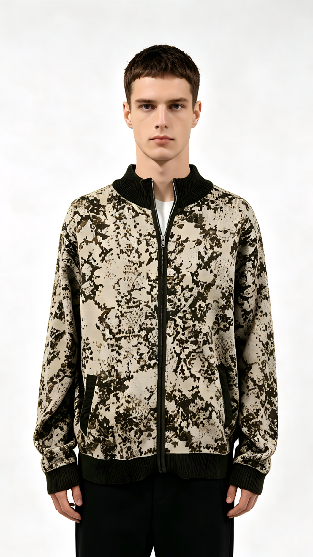 Camouflage Print Zip Bomber