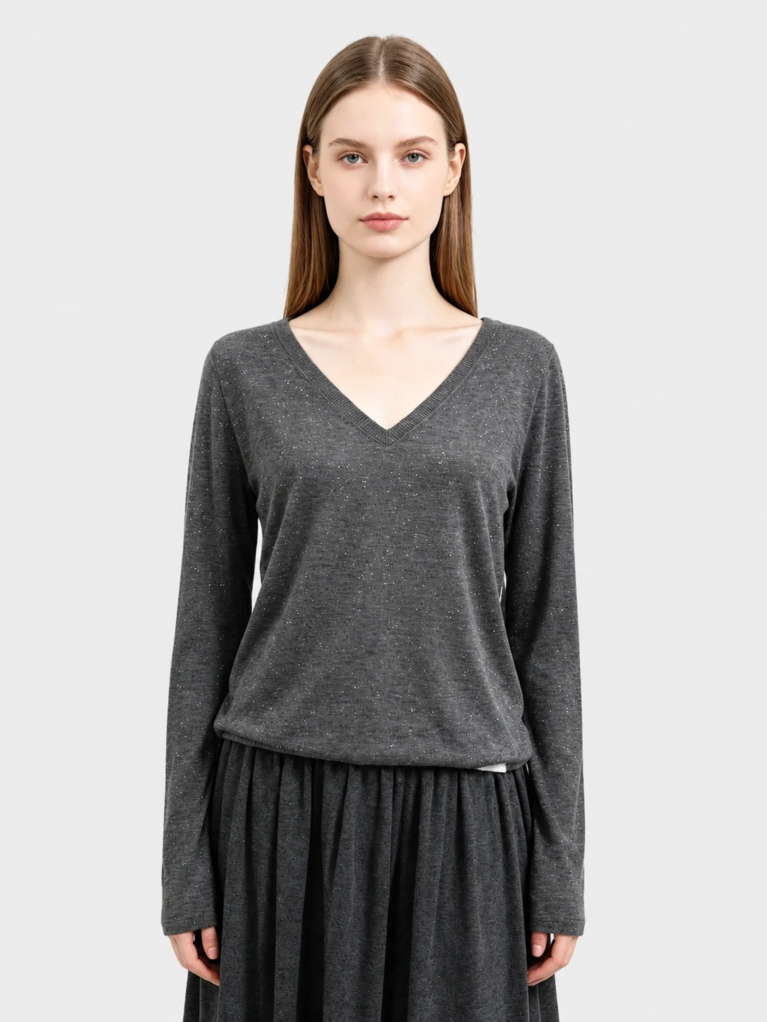 Sequin-Embellished Wool V-Neck Two-Piece Set 1 Sequin-Embellished Wool V-Neck Two-Piece Set