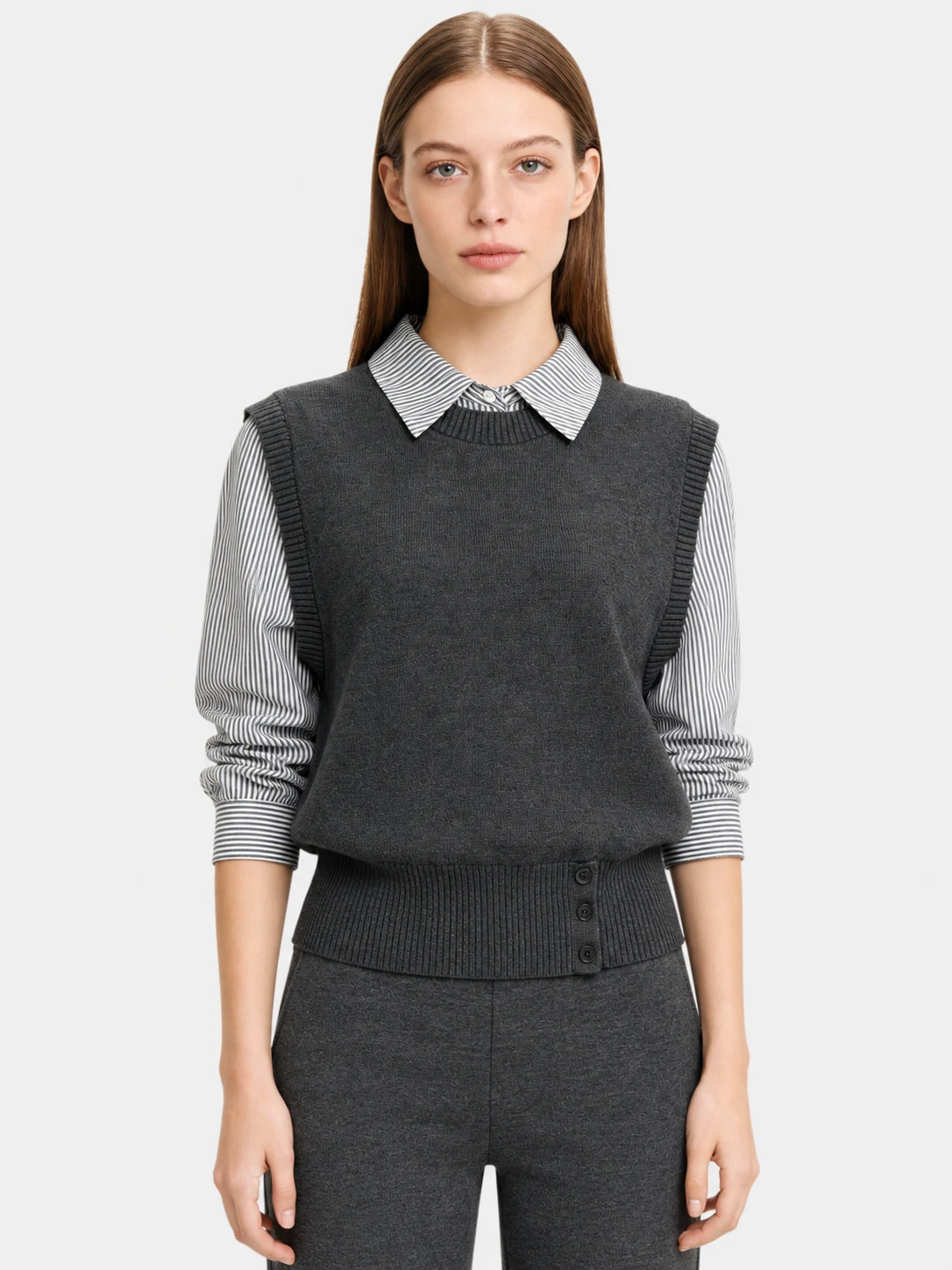 Grey Knit Vest & Shirt Two-Piece Set 1 Grey Knit Vest & Shirt Two-Piece Set