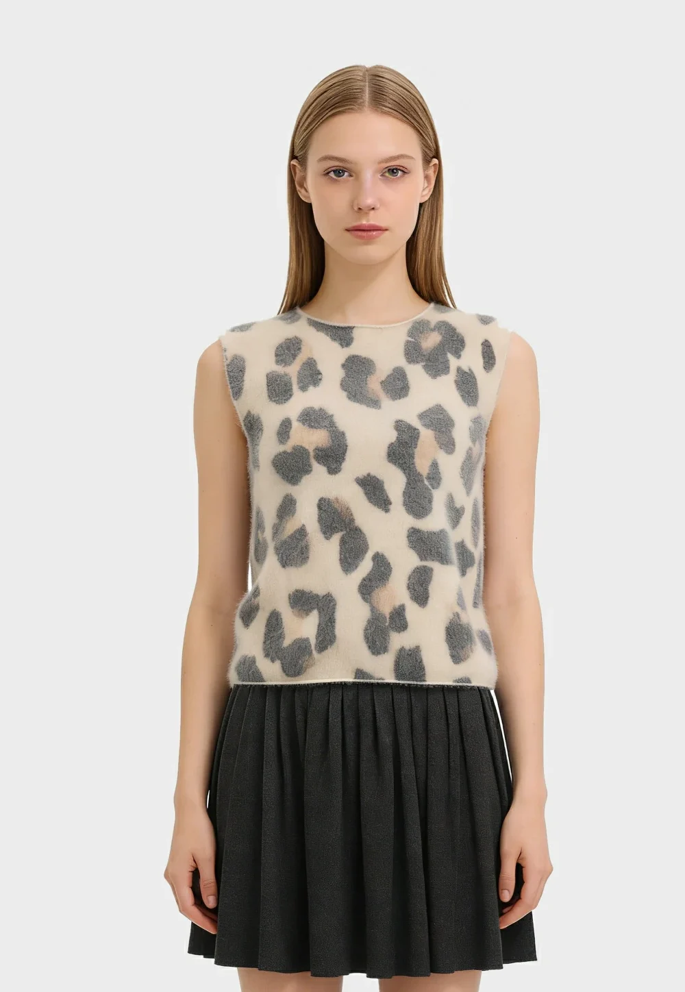 Leopard Print Wool Cashmere Knit Vest
