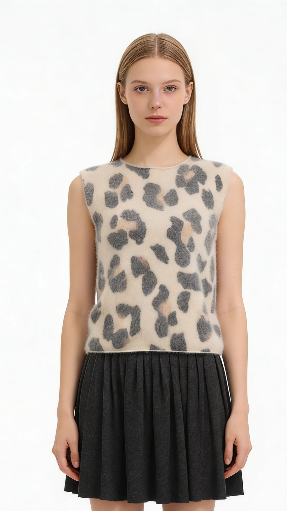 Leopard Print Wool Cashmere Knit Vest