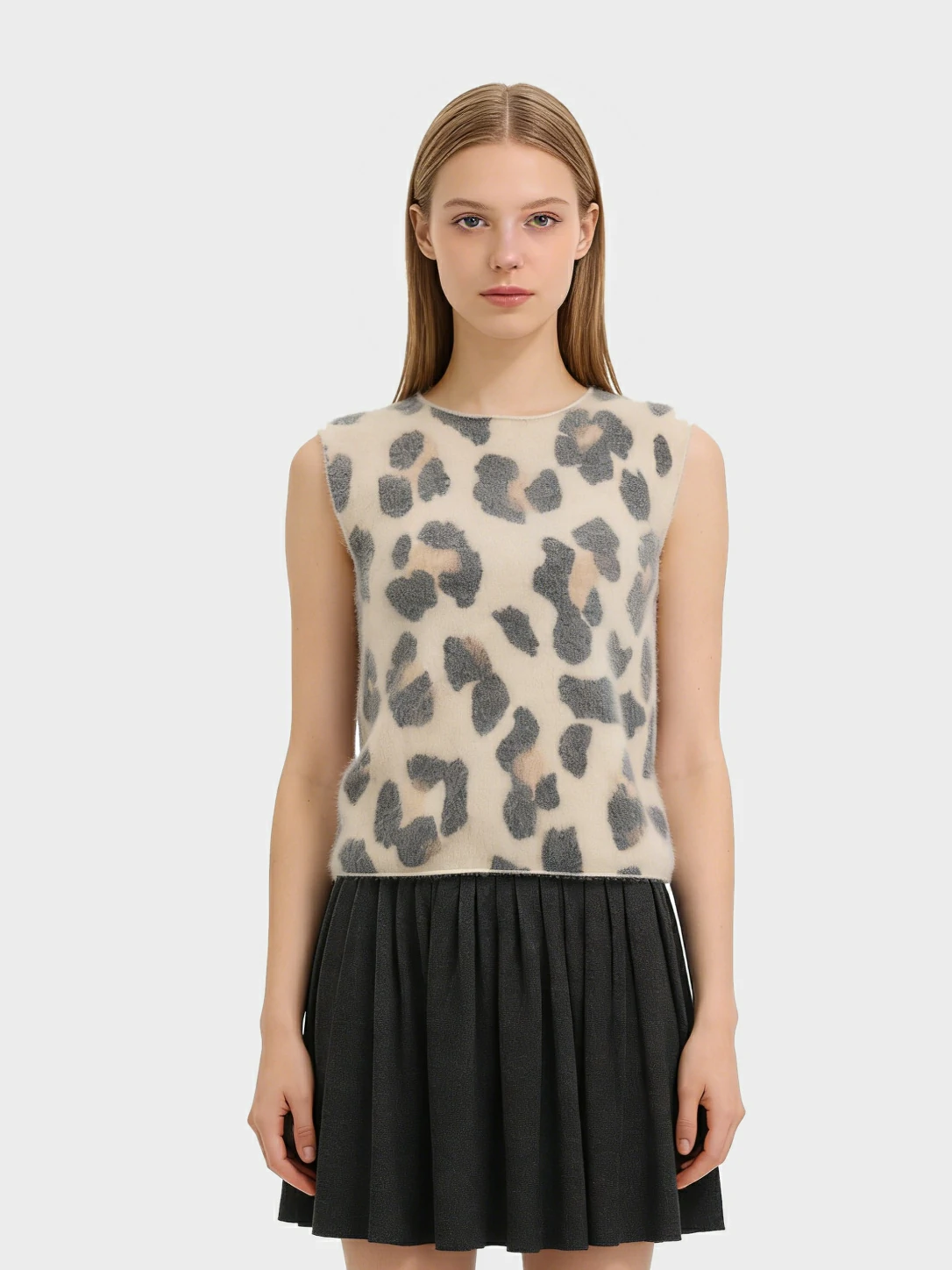 Leopard Print Wool Cashmere Knit Vest 1 Leopard Print Wool Cashmere Knit Vest