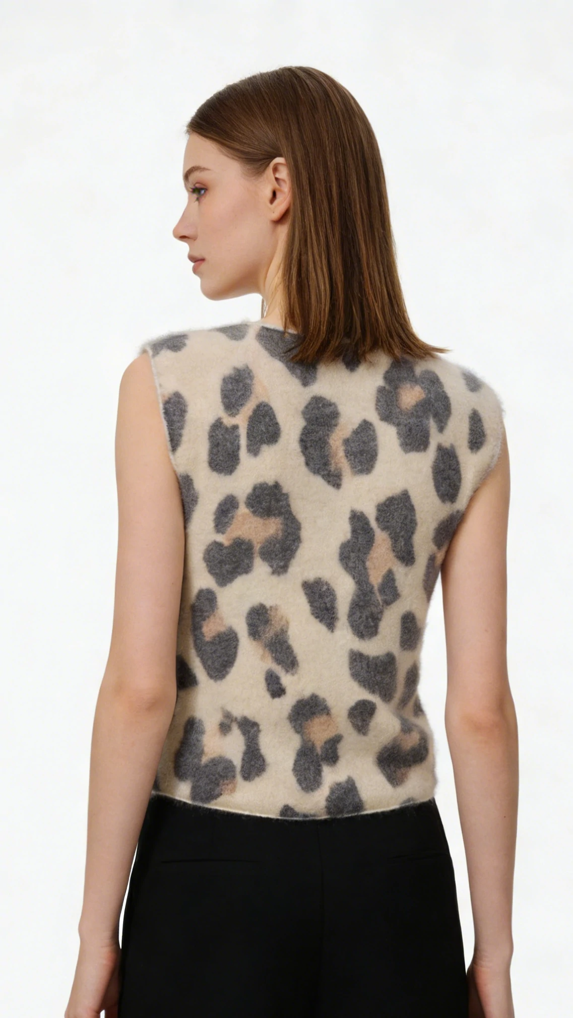 Leopard Print Wool Cashmere Knit Vest 3 Leopard Print Wool Cashmere Knit Vest - Image 3