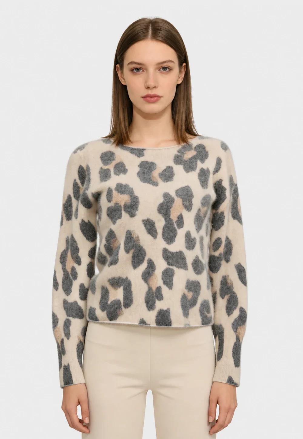 Leopard Print Wool Cashmere Pullover