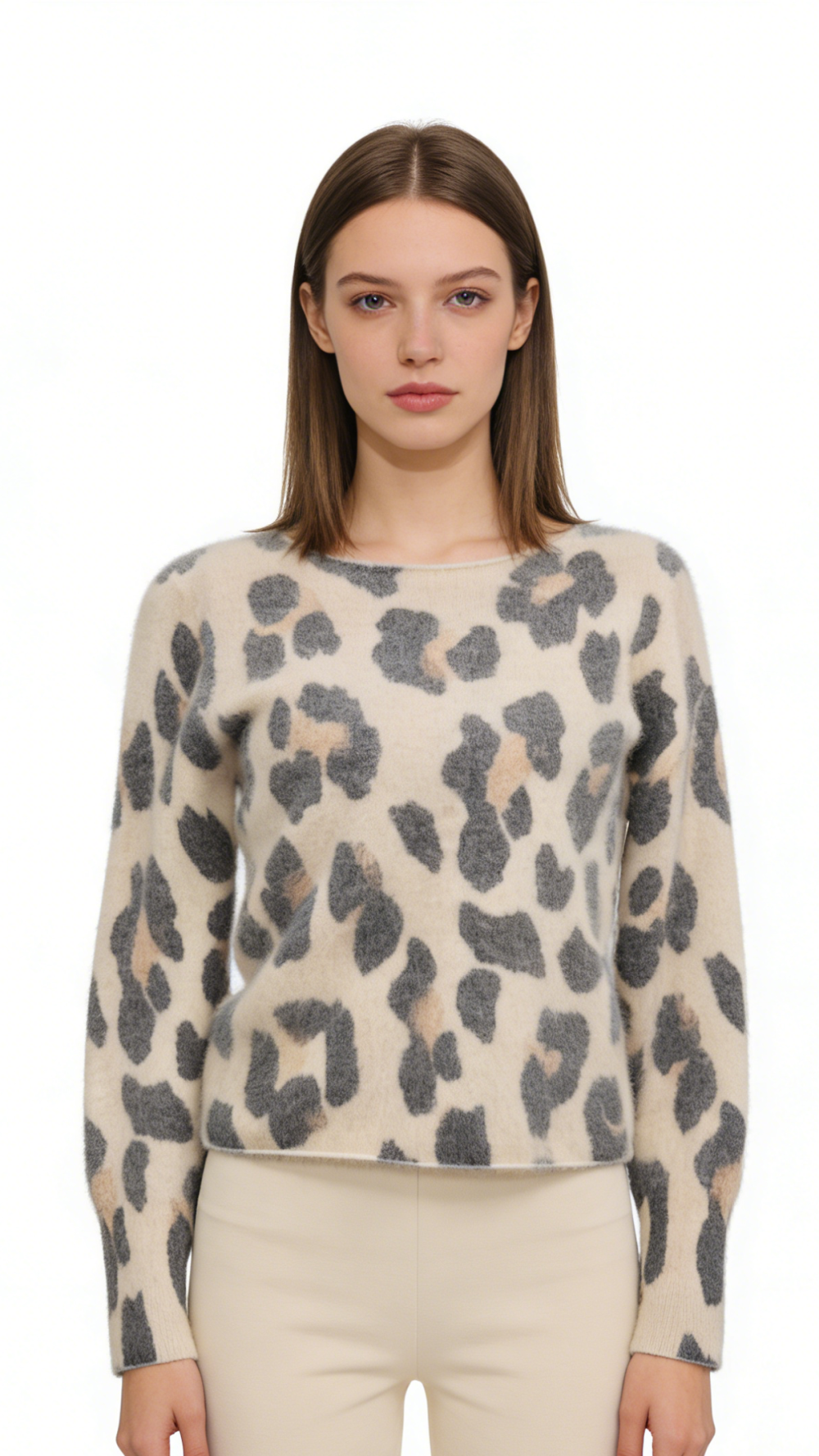 Leopard Print Wool Cashmere Pullover