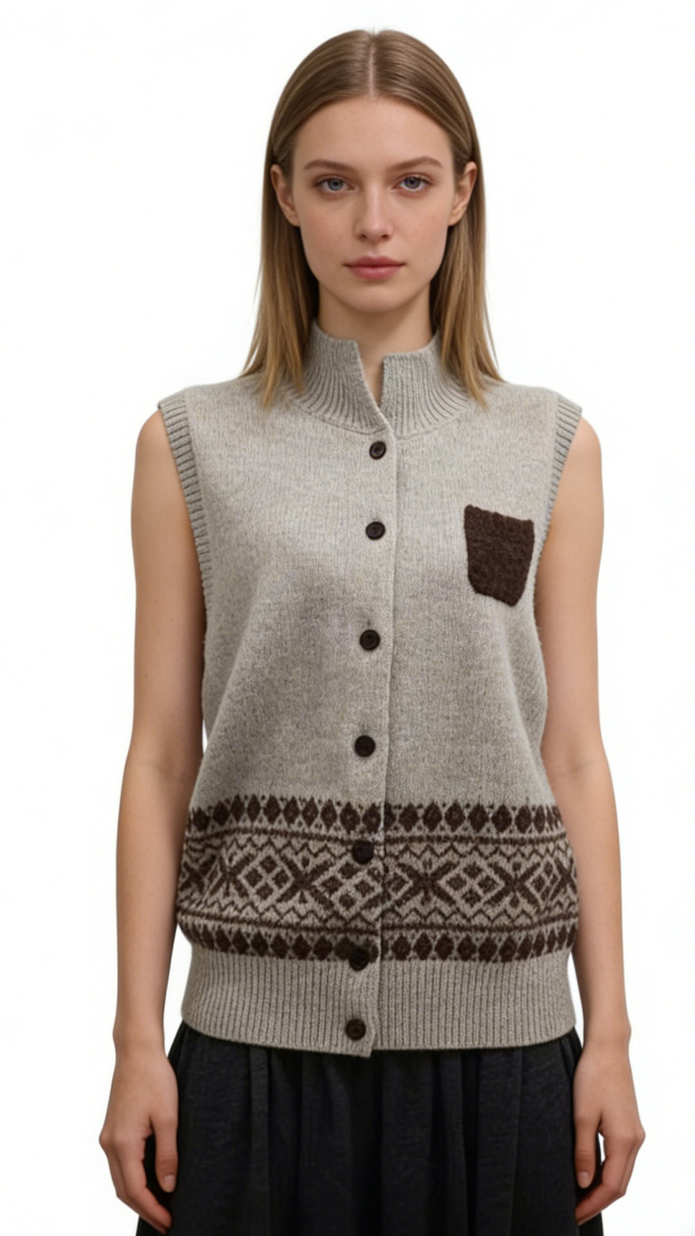 Wool Alpaca Blend Fair Isle Pocket Vest