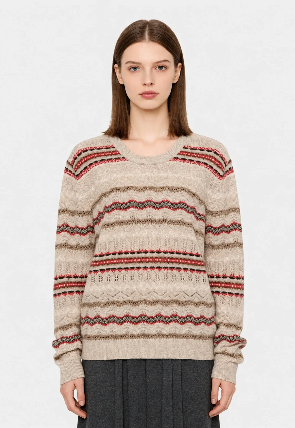 Fair Isle 100% Wool Crewneck Sweater