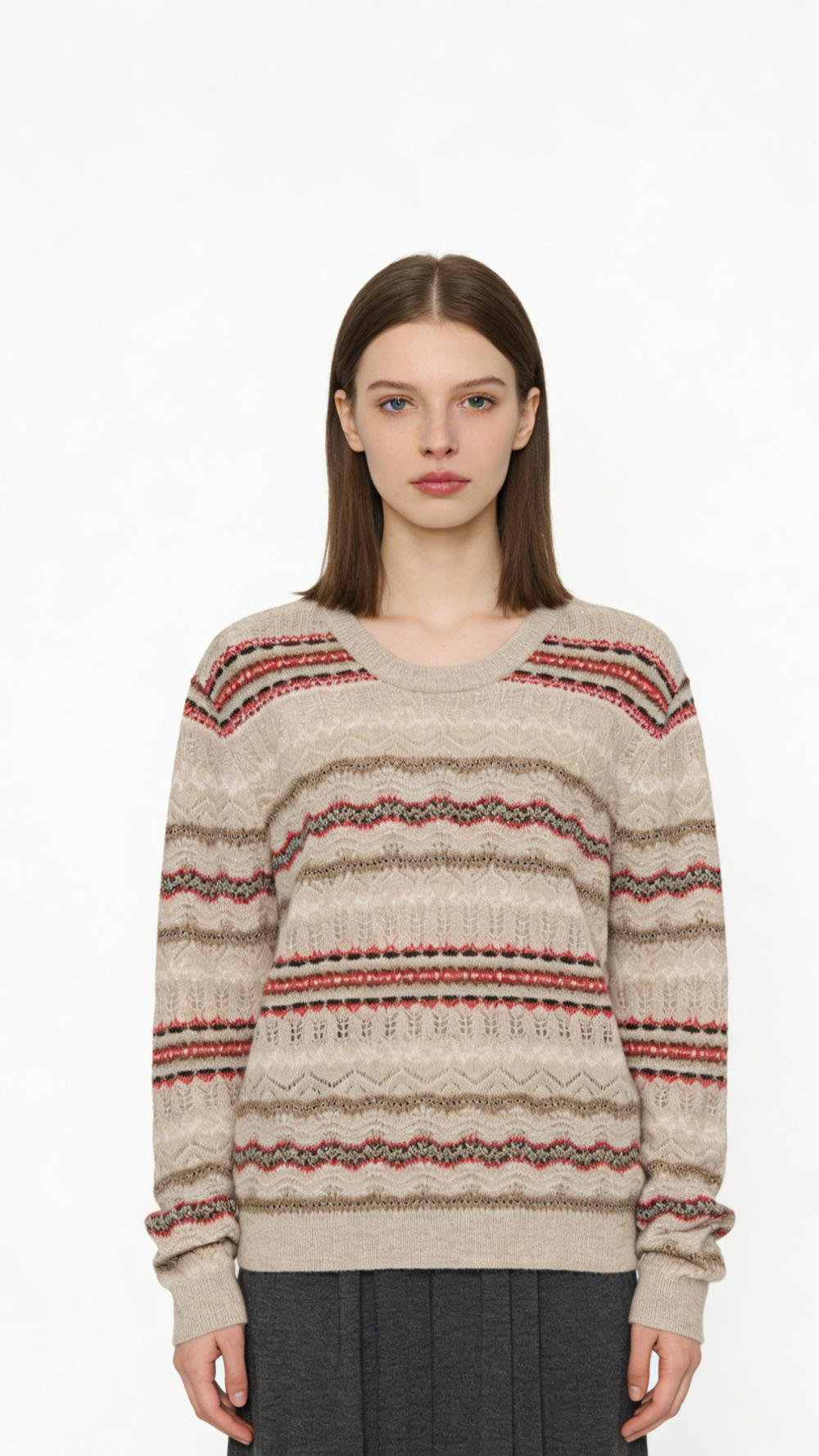 Fair Isle Full-button 100% Wool Cardigan