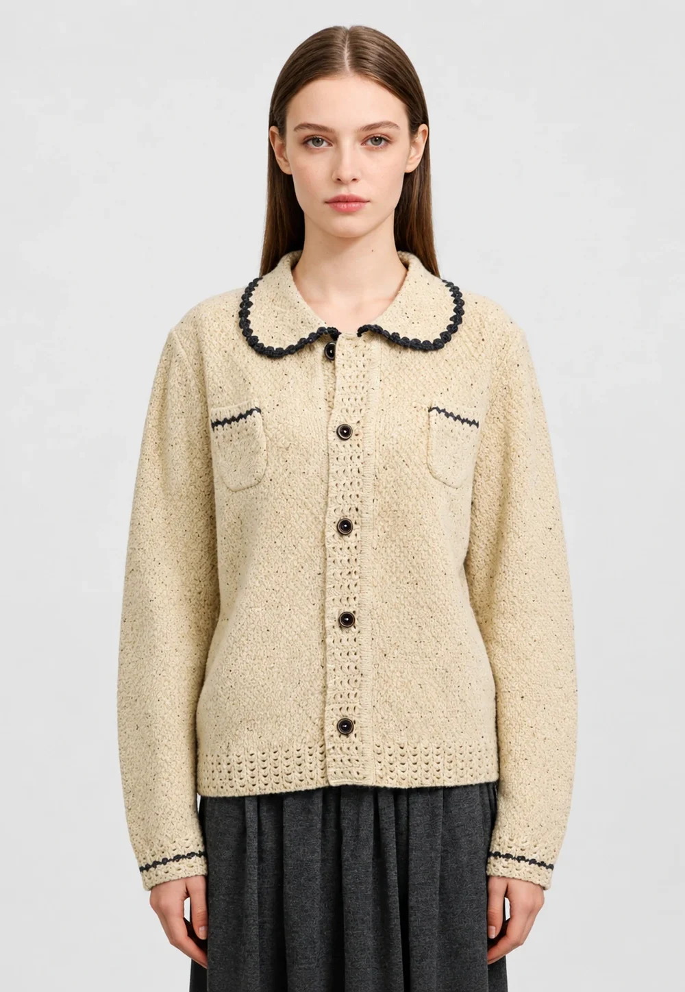 Wool Blend Peter Pan Collar Cardigan