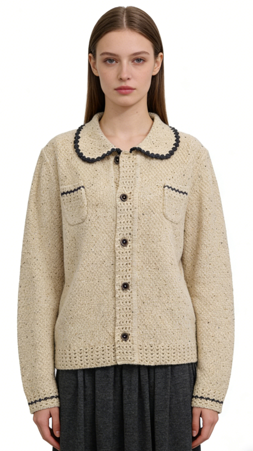 Wool Blend Peter Pan Collar Cardigan