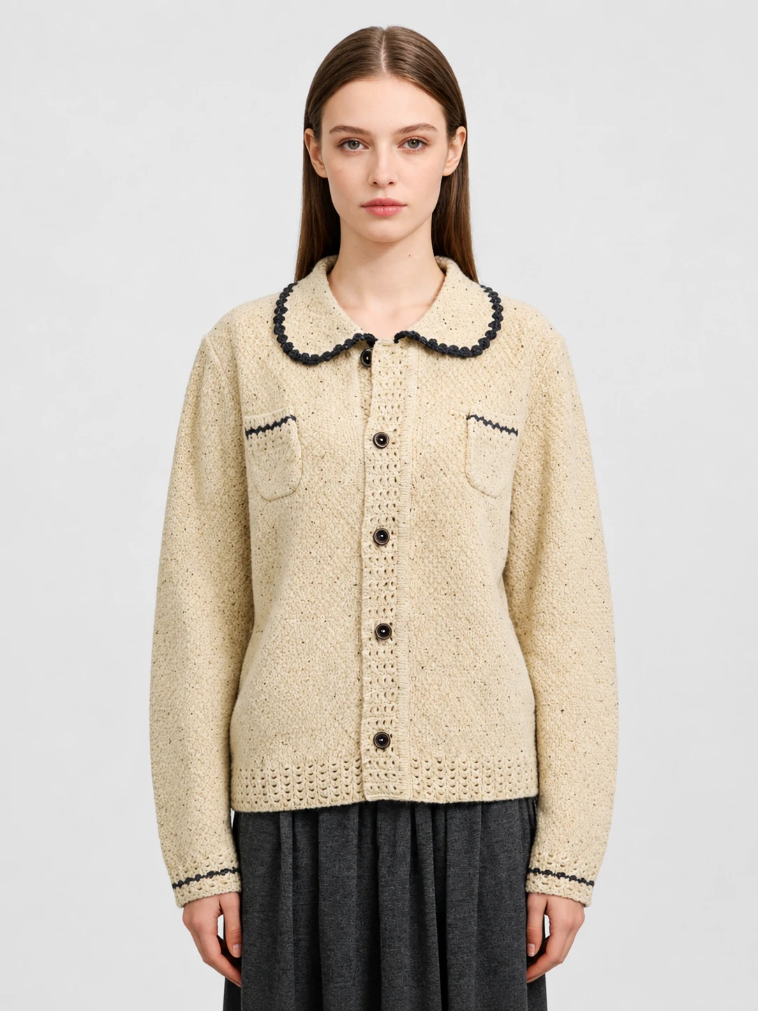 Wool Blend Peter Pan Collar Cardigan 1 Wool Blend Peter Pan Collar Cardigan