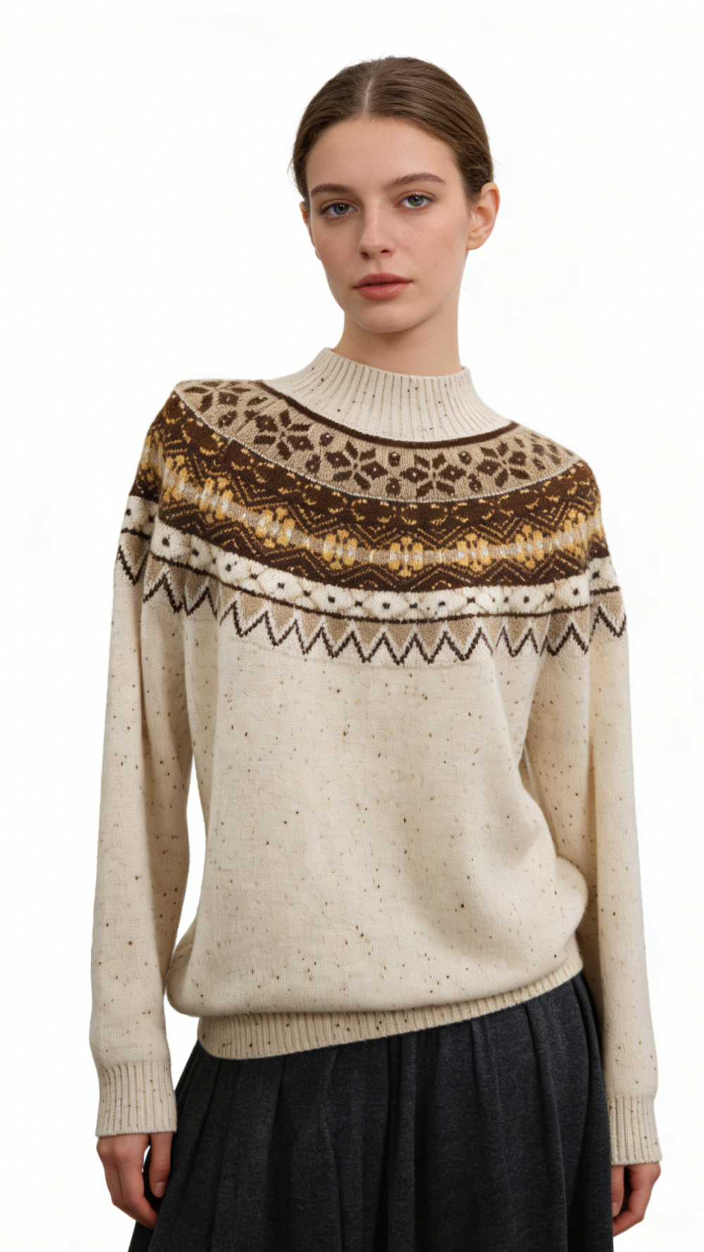 Fair Isle 100%Cashmere High Neck Sweater