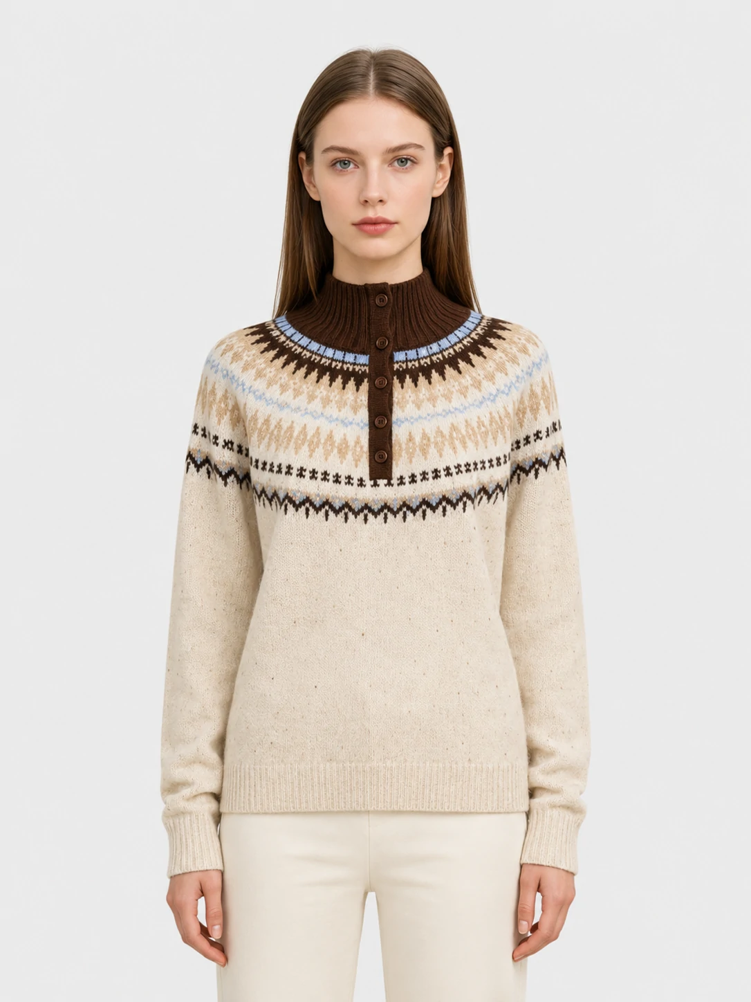 Fair Isle Half-Button 100%Cashmere Sweater 1 Fair Isle Half-Button 100%Cashmere Sweater