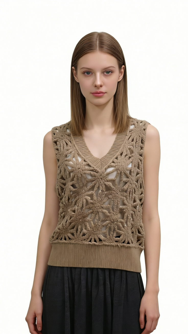 97%Wool Sequin Embellished Crochet Vest