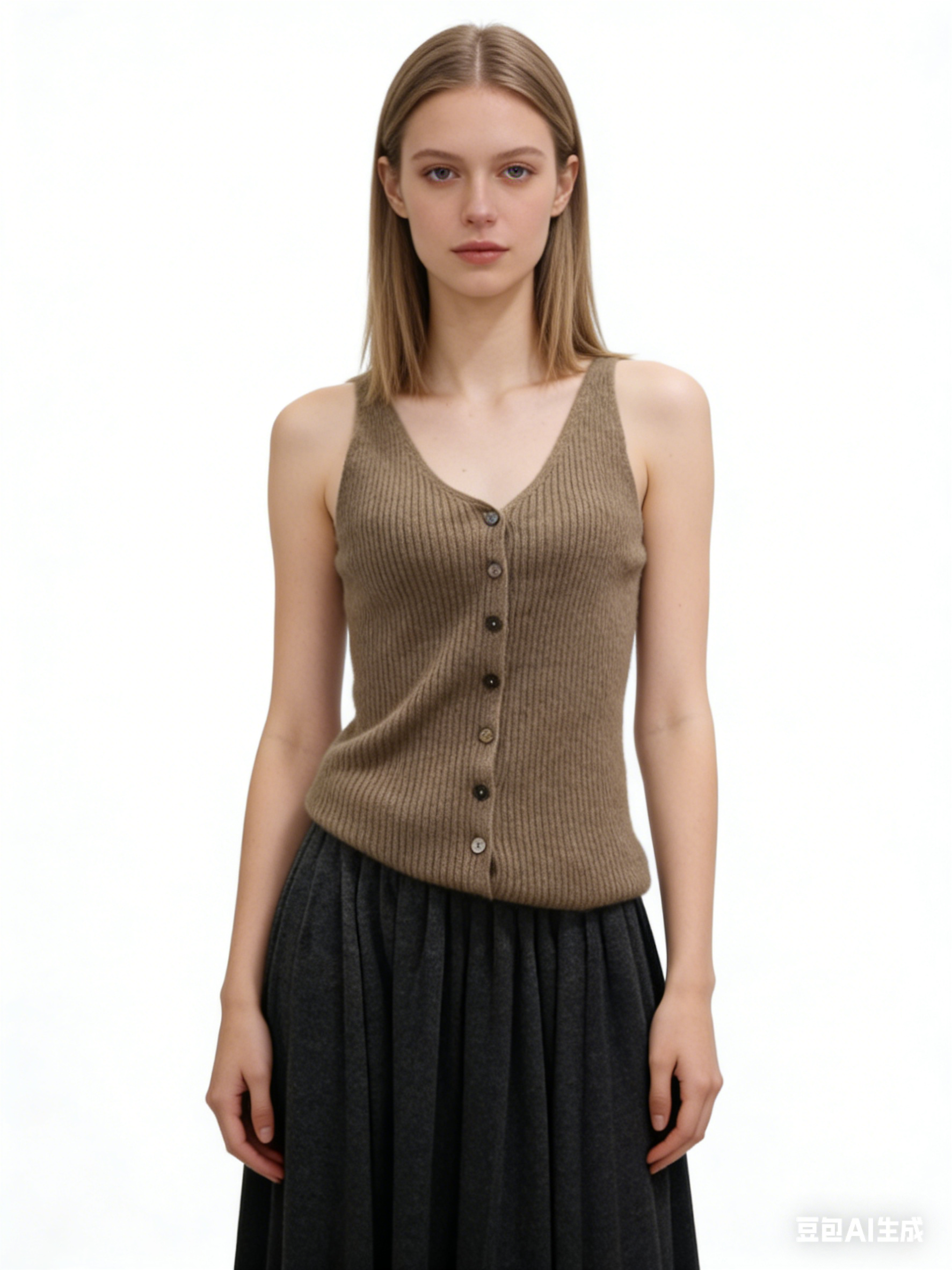 100%Cashmere Ribbed Button-front Tank