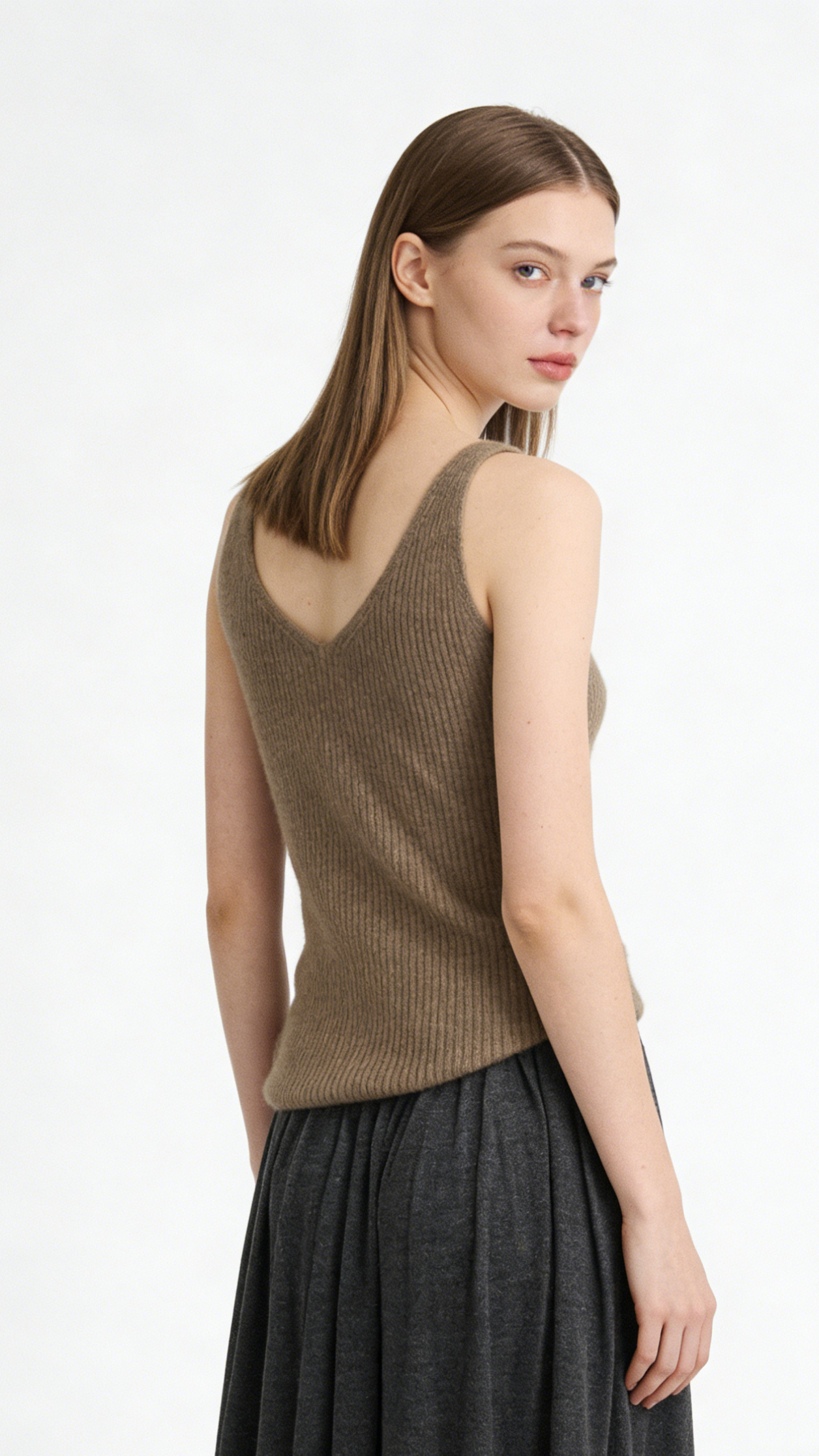 100%Cashmere Ribbed Button-front Tank - Image 2