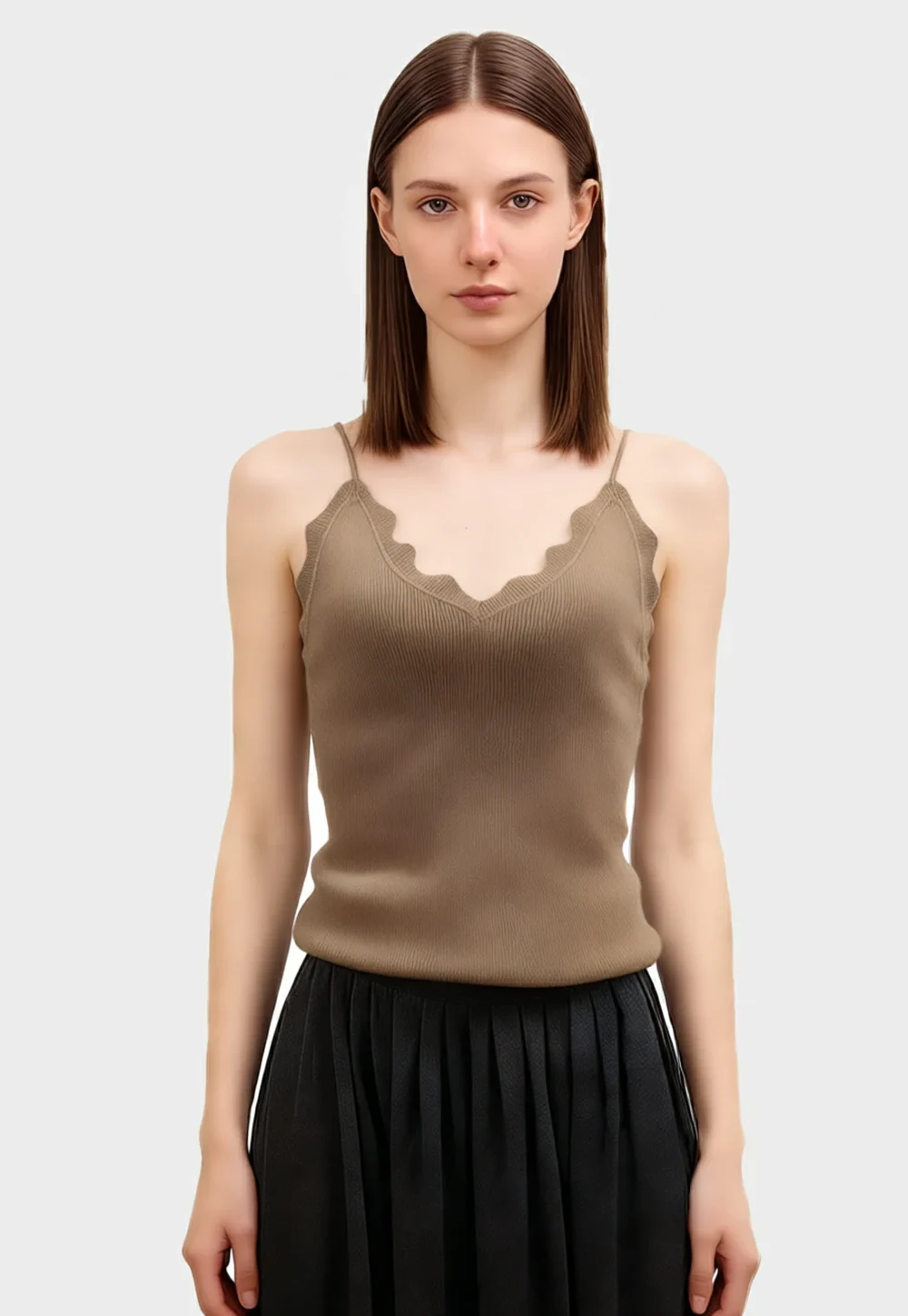 100% Cashmere Scalloped Knit Cami Top
