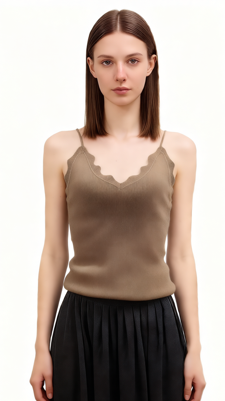100% Cashmere Scalloped Knit Cami Top