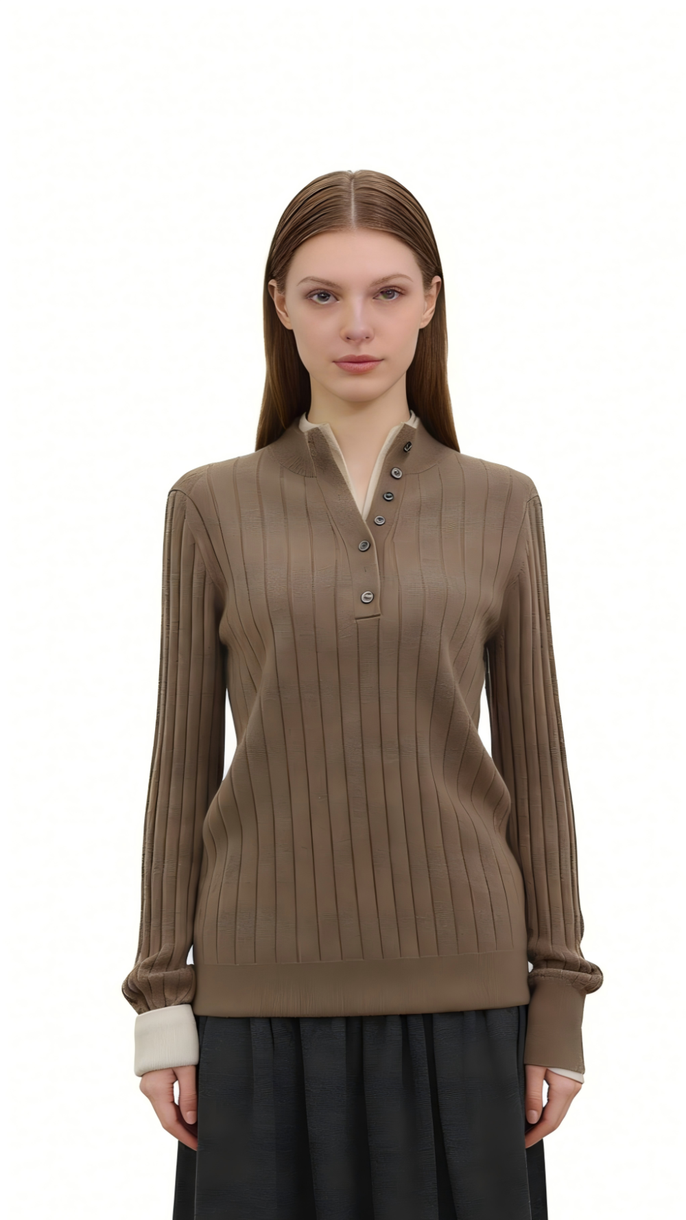 100% Cashmere Ribbed Henley Sweater