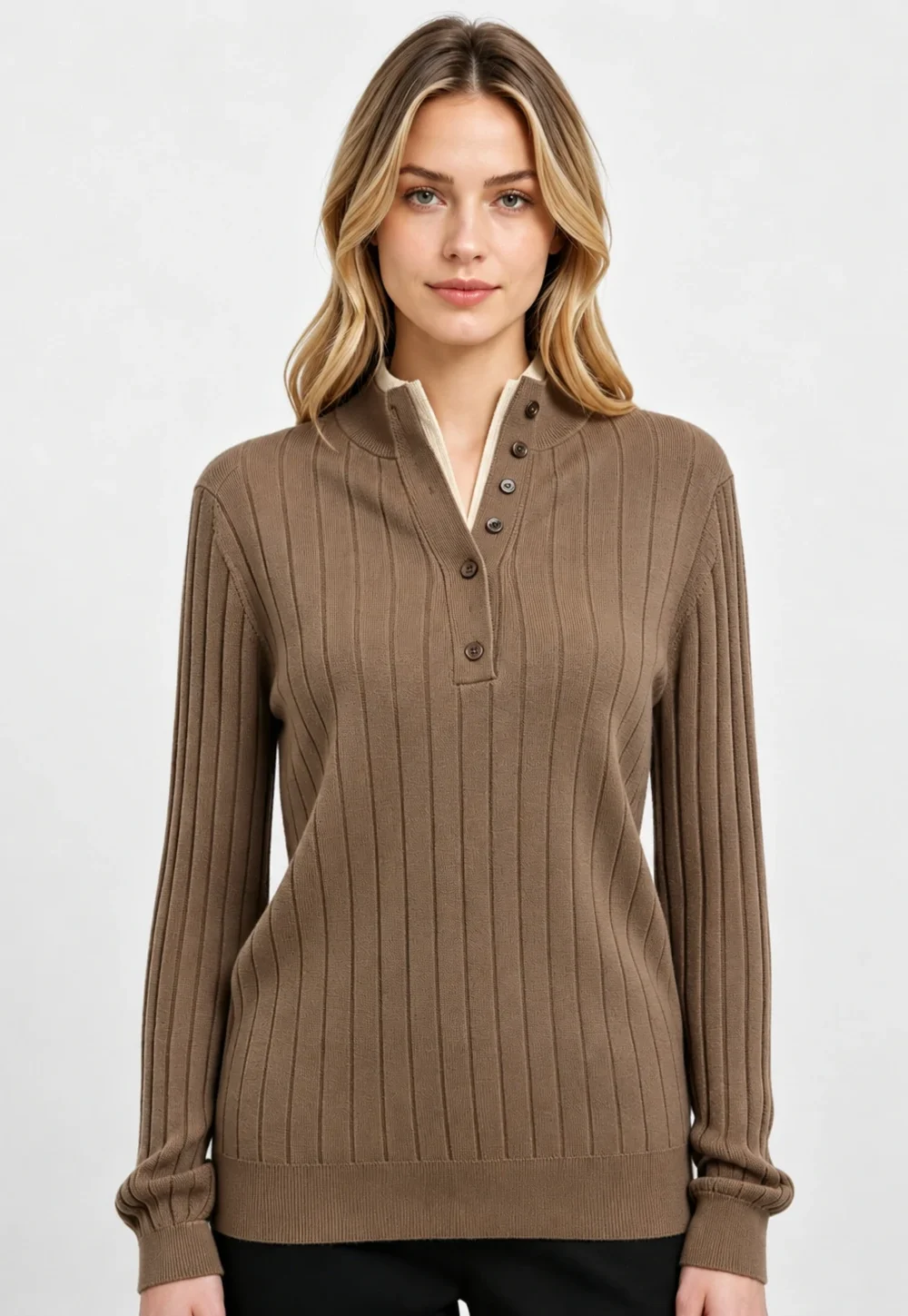 100% Cashmere Ribbed Henley Sweater
