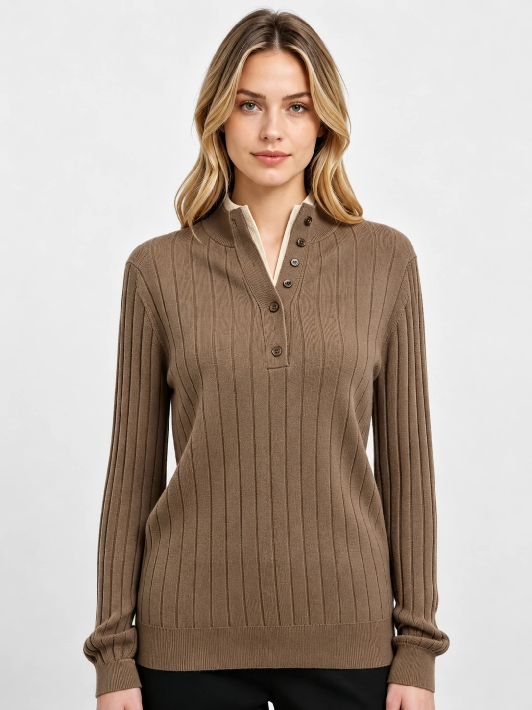 100% Cashmere Ribbed Henley Sweater 1 100% Cashmere Ribbed Henley Sweater