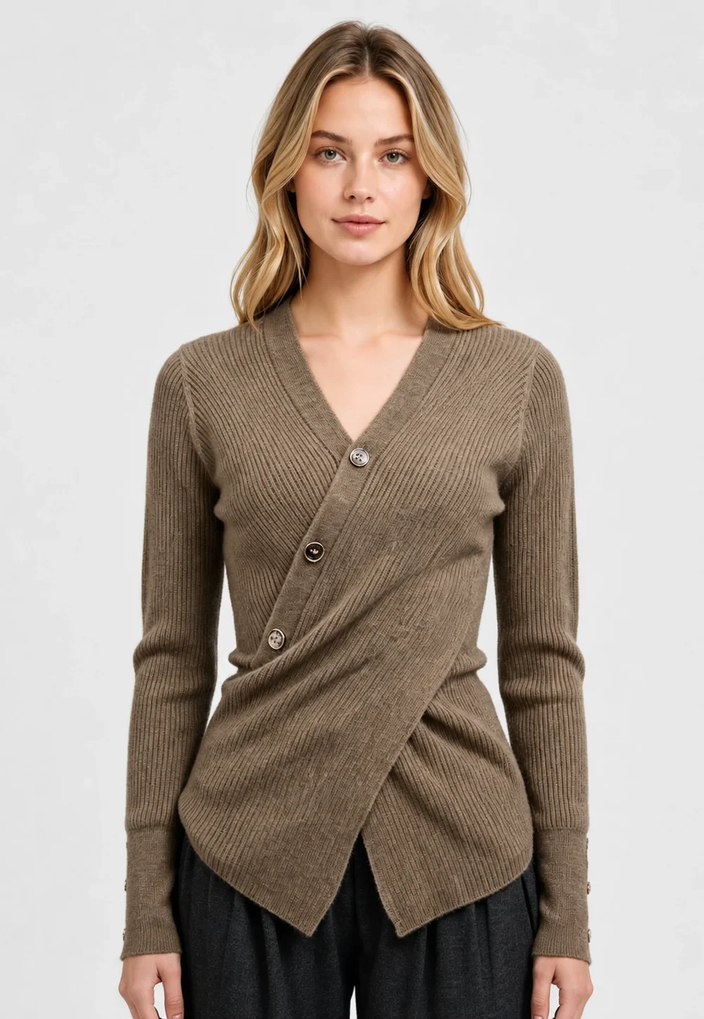 100% Cashmere Wrap V-Neck Sweater