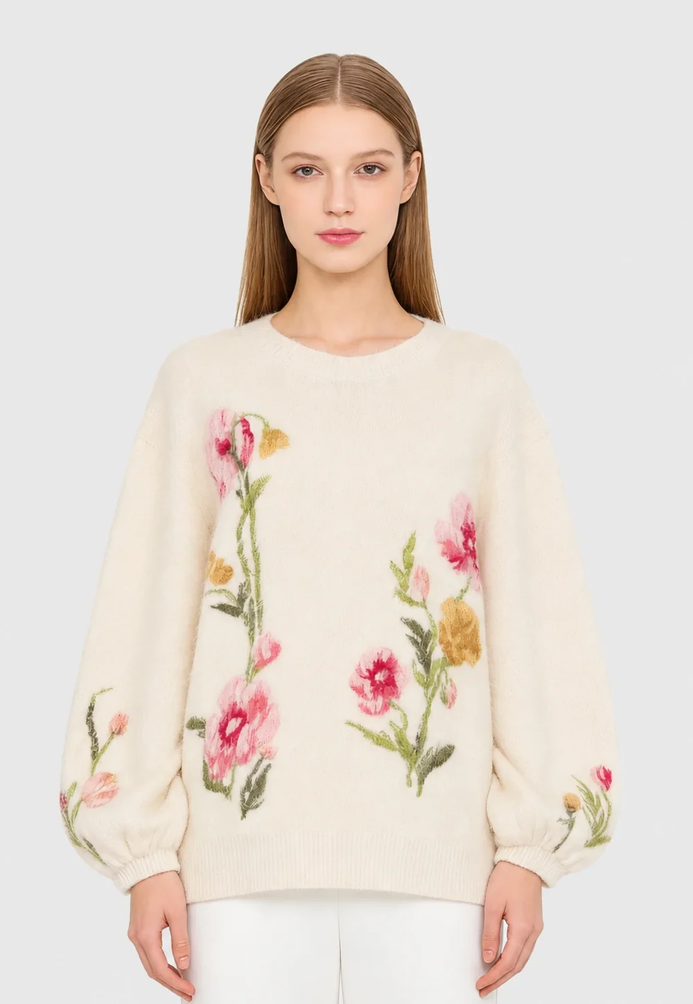 Floral Alpaca Fuzzy Oversized Sweater